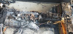 This Chevy Volt battery caught on fire. The technician did not properly torque the HV cable connections and one was loose. This happened before it was installed into the vehicle.