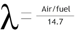 Fig. 6: The equation of Lambda represents air/fuel ratio in regard to stoichiometry as Lambda 1.00. Lambda (being the “air-factor”) represents an abundance of oxygen, increasing in concentration with Lambda values above 1.00, and a lacking oxygen with Lambda values below 1.00. This representation is the same for every internal combustion engine out there, regardless of the manufacturer.