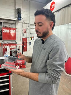 Salazar's favorite tool is his Milwaukee Tool Random Orbital Sander.