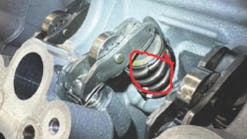 Example of a broken valve spring.