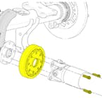 Installing the torsional damper on the axle pinion flange.